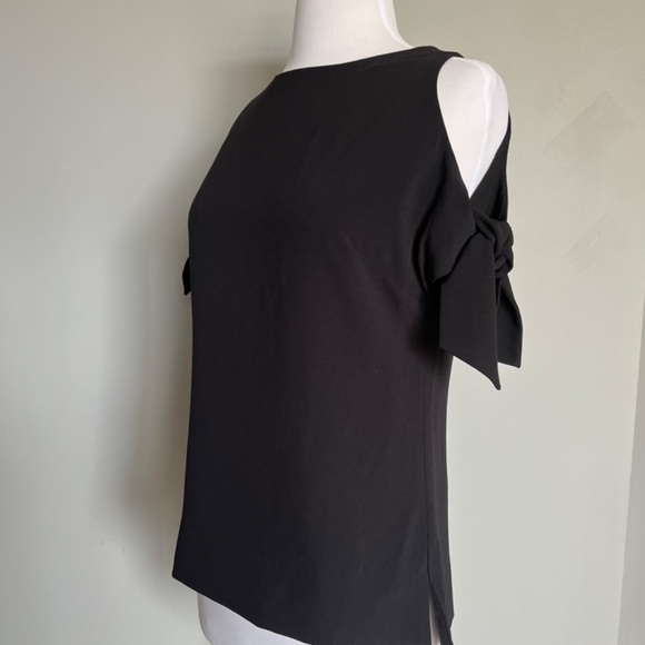 Ted Baker Yaele Black Cold-Shoulder Blouse Short Tie Sleeves Cocktail Top Tee - Picture 4 of 13